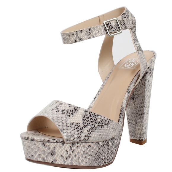 Size 5.5 Beige Python Open Toe Ankle Strap Block - Picture 2 of 6